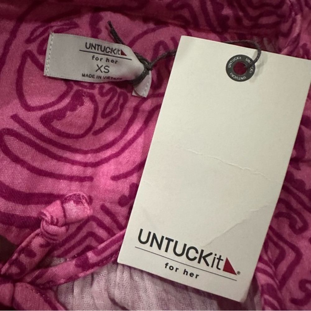 UNTUCKit Cotton Gauze Flutter Sleeve‎ Arya Dress XS Pink Geo Print Resort - Picture 8 of 12